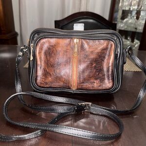 Leather Crossbody Bag in Black and Brown - Classic Two-Tone Design